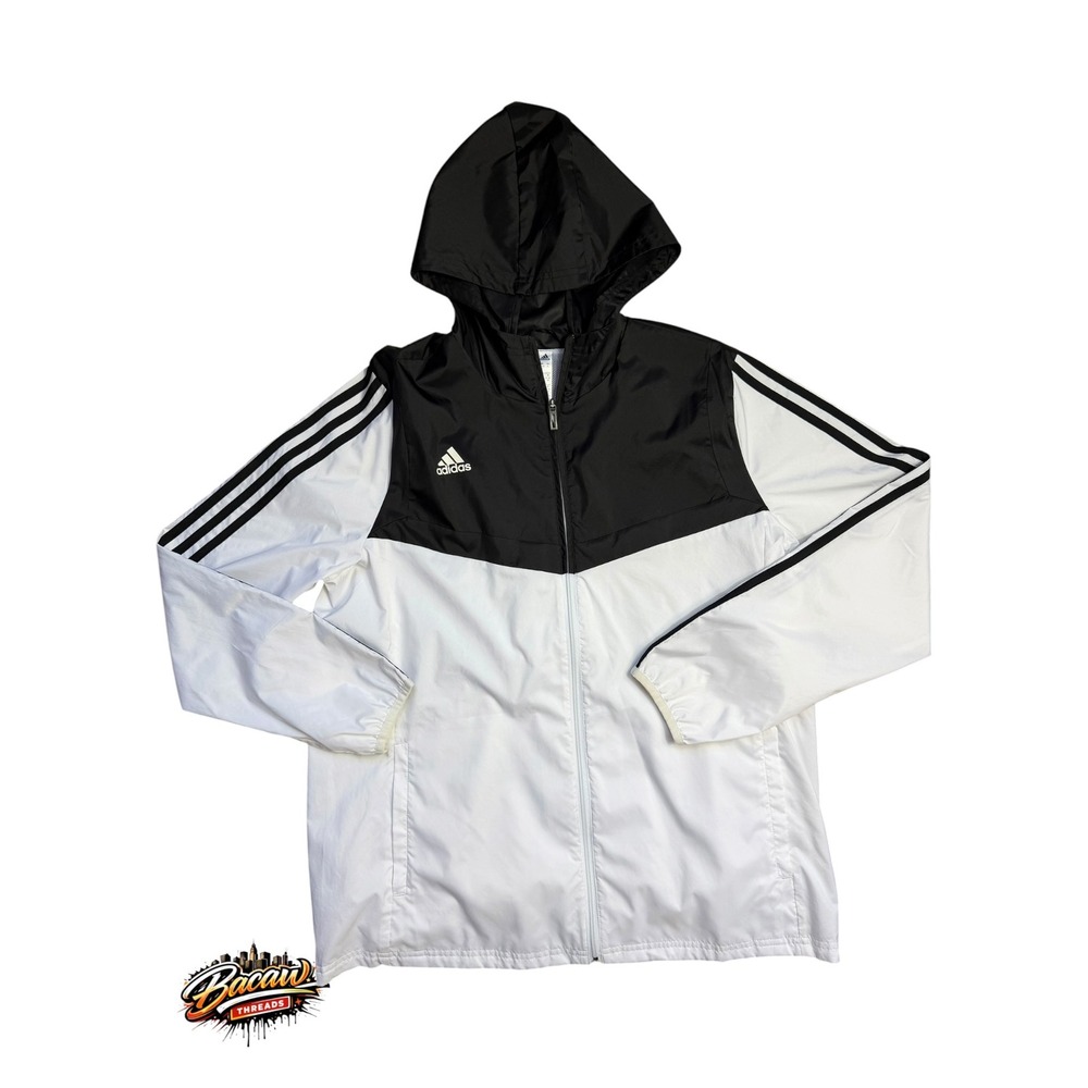 Adidas Tiro Women's Windbreaker Jacket Black White Full Zip Hooded Mesh Lined XL